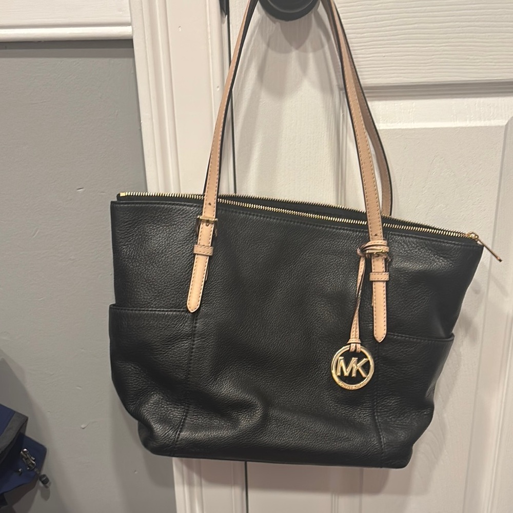 Michael Kors Black and Gold Tote Bag with Signature MK Logo